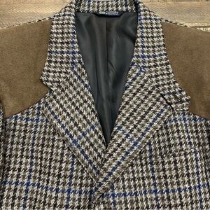 Burberry vintage 90s wool houndstooth blazer suede shoulders Rare unique